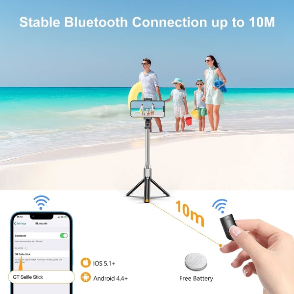 Bluetooth Selfie Stick, 3 i 1 Selfie Stick Stativ Bluetooth Selfie Stick Utvidbar Teleskopisk Justerbar Monopod med Avtakbar Fjernkontroll  S