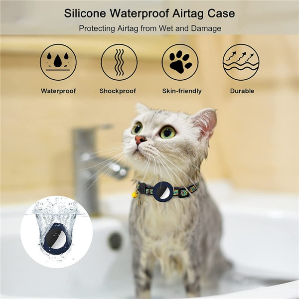 Cat Collar (S, Deep Blue), Cat Collar with Bell AirTag Cat Collar W