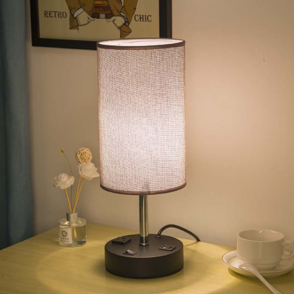 Nattbordslampe, soveromslampe med LED-pære, stuelampe, liten lampe (grå)
