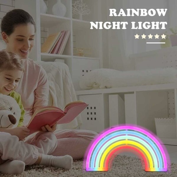 Regnbue Lampe LED Neon Regnbue Lampe Regnbue Natlampe Neon Multicolor Neon Lys Led Lys Vægdekoration Julefest Gave til Børn(Rainb
