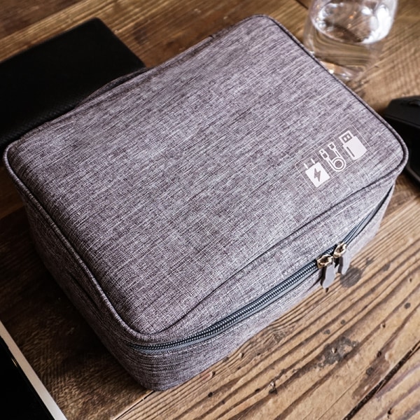 Organizer Bag for Large Electronic Cables Portable Waterproof Storage Pouch for USB Key Hard Drive Memory Cards Charger Gray USB Key Not Included