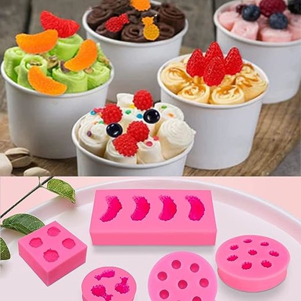 5 stk. frugt silikoneform fondant frugtformet geléforme, 3D mini ananas jordbær appelsin blåbær brombær silikone frugtform til cupcake