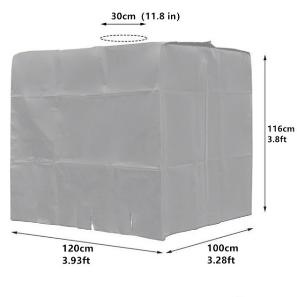 Vandtankdæksel, IBC-tankdæksel til 1000L tank, vandtankbeholderbeskyttelsesdæksel, støvtæt anti-UV anti-regn, 120x100x116cm (grå)