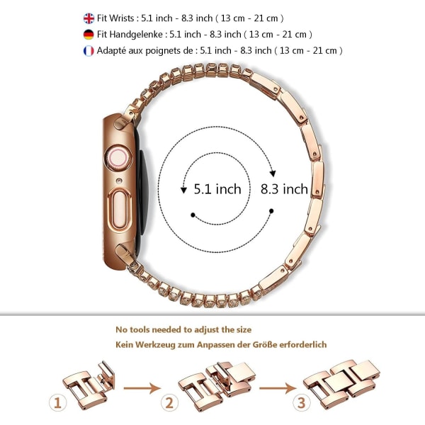 Rose Gold - Kompatibelt Rem til Apple Watch 38mm 40mm Dame Blankt Rustfrit Stål Rem til iWatch 7 Serie, SE 6 Serie 5 4 3 2 1