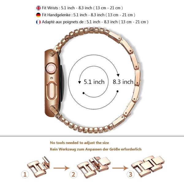 Rose Gold - Yhteensopiva ranneke Apple Watch 38mm 40mm Naisten kiiltävä ruostumattomasta teräksestä valmistettu ranneke iWatch 7 -sarjalle, SE 6 -sarjalle 5 4 3 2 1