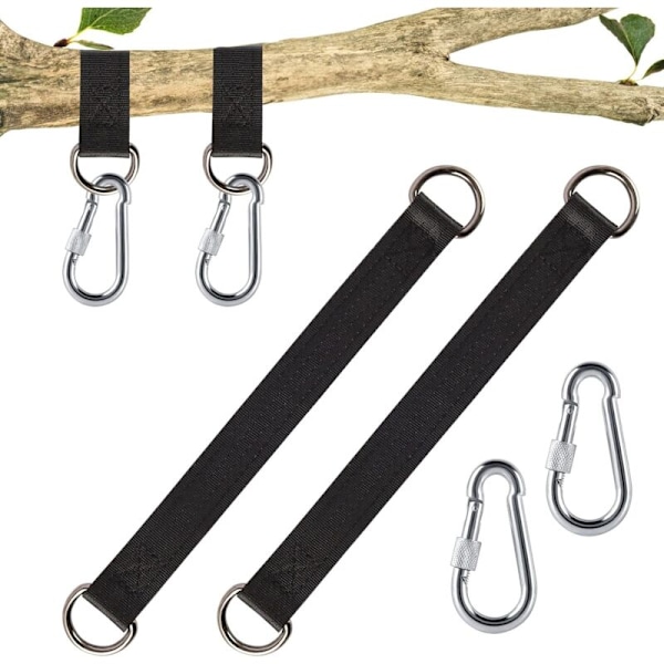 Set med 2 fästkrokar för hängmatta, gunga, nylonimitation upphängning, upphängningsrem med 2 tunga karbinhakar och D D för gunga, hängmattor