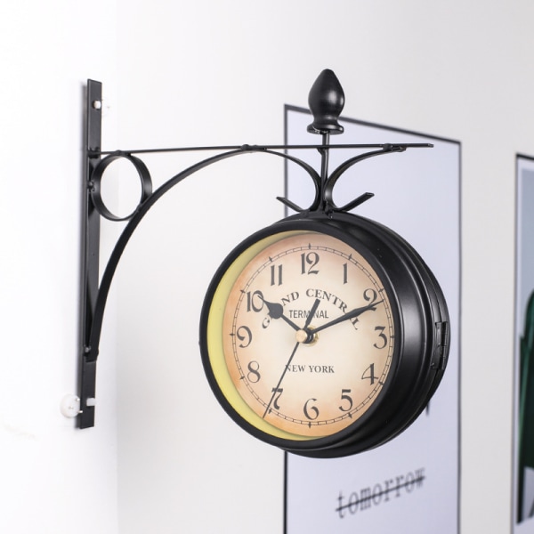 Railway Station Clock Double-sided Retro Style Digits Wall Clock black