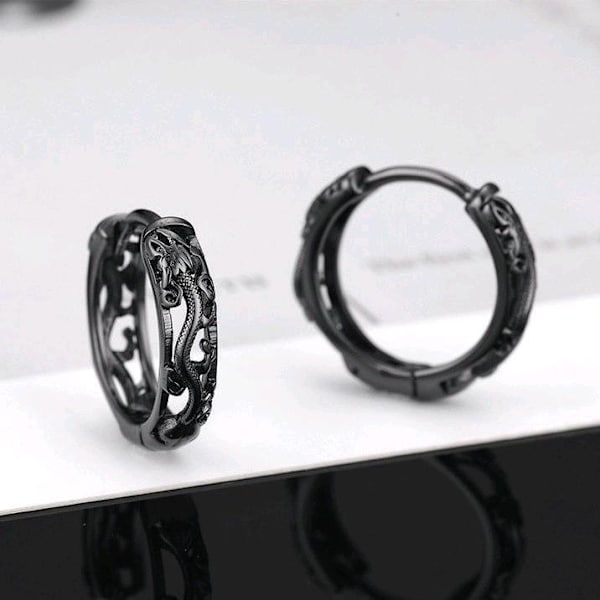 Punk Dragon Hollow Filigree Små Hoop Cuff Örhängen