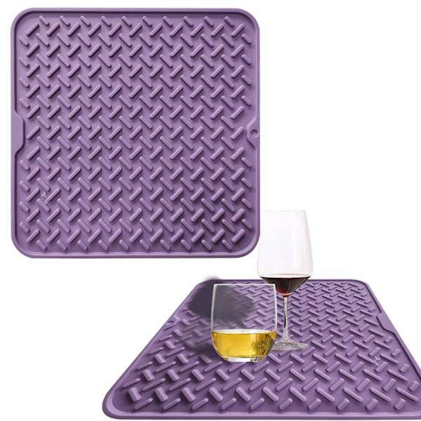Silikoninen astiankuivausalusta, lämmönkestävä valutuslaudan alusta, liukumaton valutusmatto, alusta keittiön työtasoille, altaisiin, tippakaukalot, 11,8\" x 11,8\", violetti