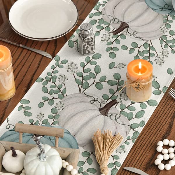 Efterårs Eukalyptus Græskar Dug, Efterår Thanksgiving Køkkenbord Dekoration til Indendørs Udendørs Fester 13x72 Tommer