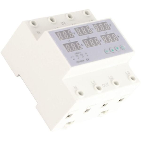 Voltmeter amperemeter med trefas DIN-skena, automatiskt skydd mot överspänningar och överströmmar, AC 390-500 V 63 A