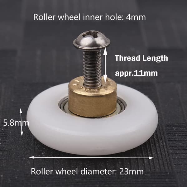 4 stk. brusehjul til brusedøre - reservedele til badeværelsesglasdøre, skydedør til brusebad (rulles diameter 23 mm)