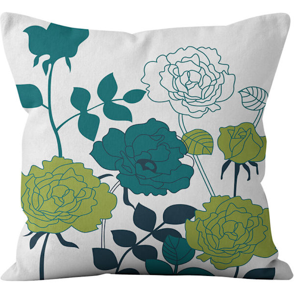 Utendørs putetrekk, sett med 4 vanntette blå og grønne blomster- og fuglemønster sofa kaste putetrekk for uteplass hage stue soverom dekor