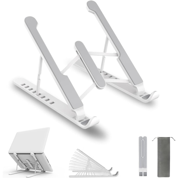 Hvid bærbar computer stand, 8 niveauer justerbar bærbar computer stand, skridsikker plast  silikone  aluminiumslegering bærbar computer stand, kompatibel med MacBook Air Pro, HP, 10