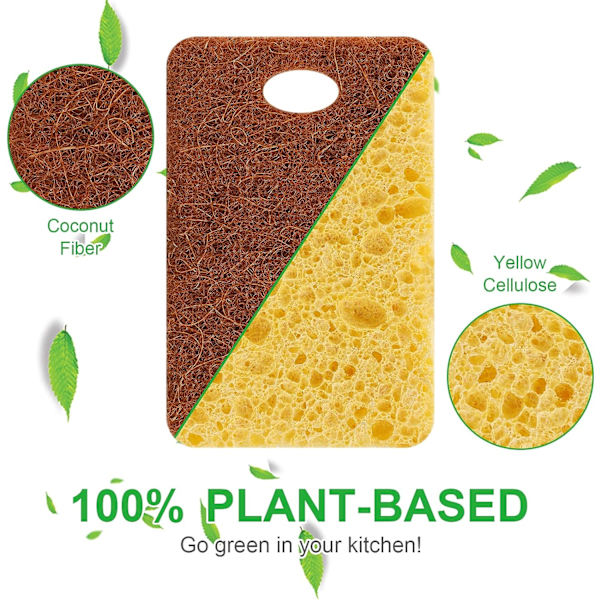 12-pack svamp (kokosnöt) Naturligt kök Biologiskt nedbrytbart Eco Anti-Scratch Komposterbart Cellulosa Sisal och Kokosnötskal Skrubbsvamp