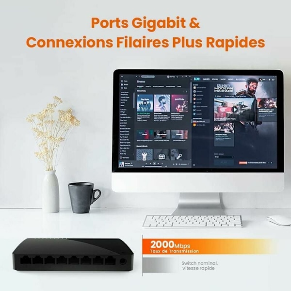 Nettverksdistributør SG108 Rutingskonvergens med 8 porter Gigabit Komplett Gigabit 1000m switch