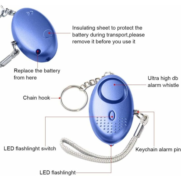 Personlig alarm, 5 stk. 140DB nøkkelring nødalarm med anti-angreps lommelykt med LED-lys for kvinner, barn, eldre