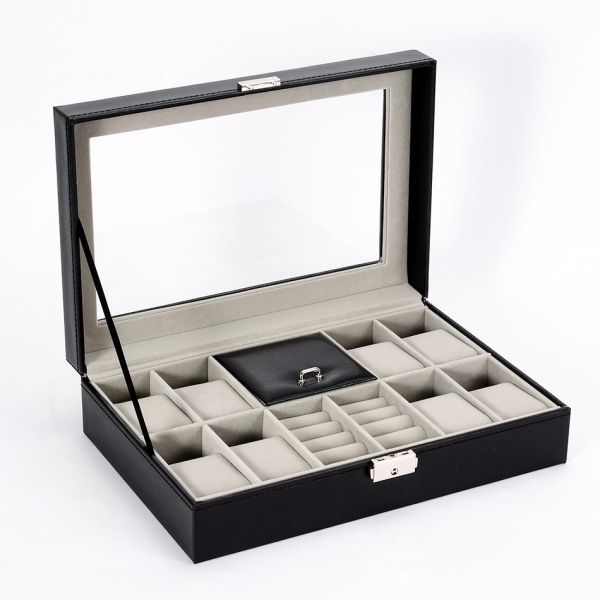 Klocklåda i läder med lås, elegant presentförvaringsdisplay för män och kvinnor HB021