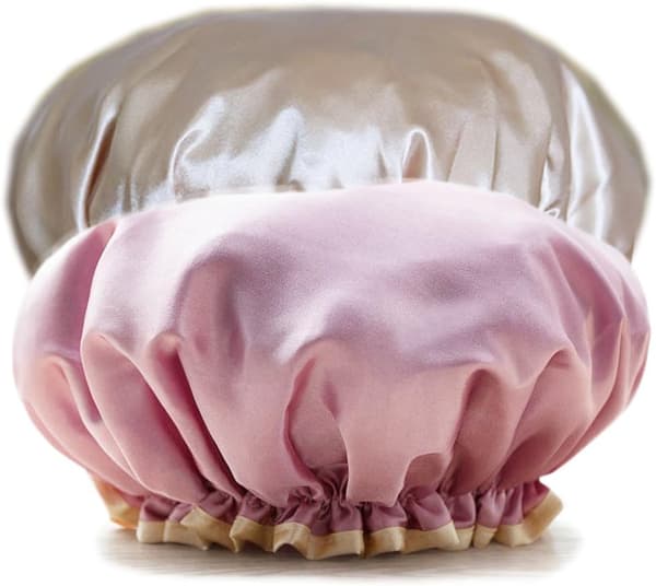 2 Lyxiga Vattentäta Duschmössor Dam Cute Elastisk Återanvändbar Salong Hattskydd (Rosa + Guld)
