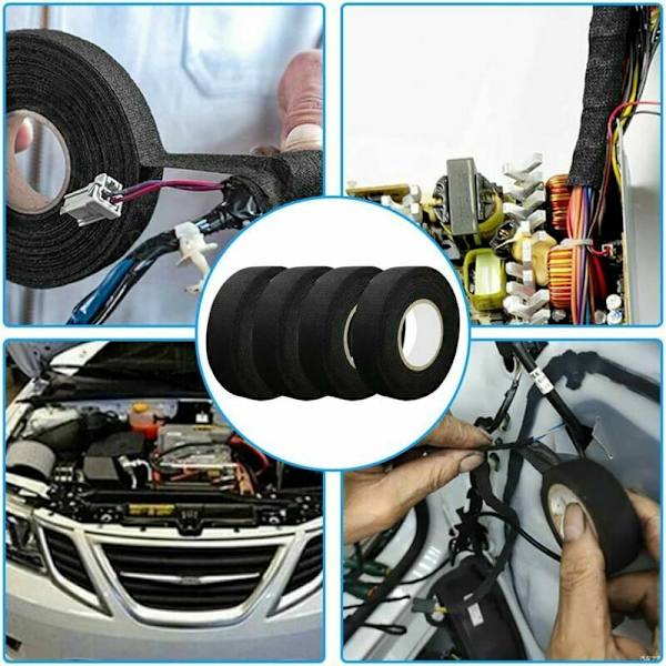 4 st Flanell Bil Elektrisk Slang 19mm15m Bil Tyg Tejp Anti-friktion Anti-fouling Scotch Tyg Brusreducering Halkfri för Bil Motorcykel