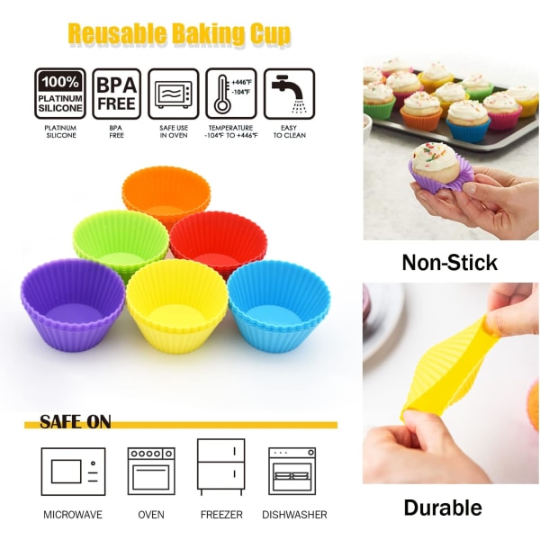 Cupcake Baking Cups 24 Pack, Reusable  Non-stick Muffin Cupcake Liners Holders Set for Party Halloween Christmas, Easy Clean Pastry Muffin Mold（Pack