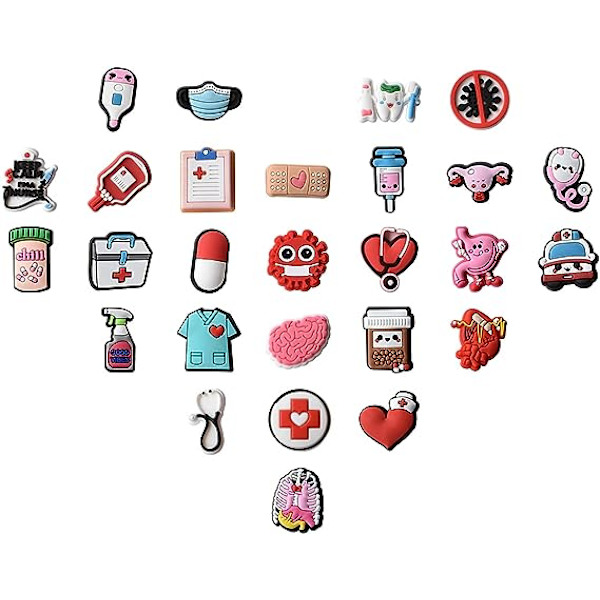 27 st sjuksköterskesko-pins, animerade smycken DIY skodekoration, PVC-berlocker skotilaccessoar