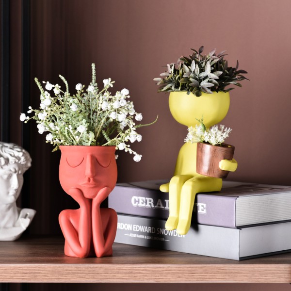 Svart kreativ nordisk karaktärsvas för suckulenta växter abstrakt blomkruka ansikte blommor inomhusvas