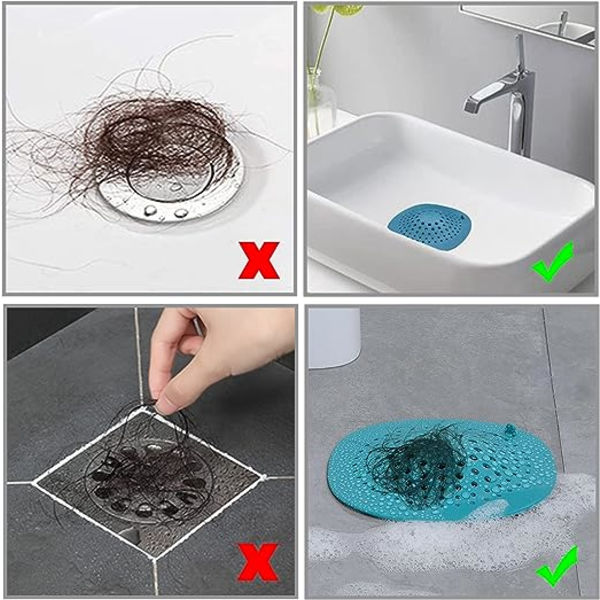 5-pack duschbrunnshår fälla med sugkoppar, silikon duschbrunn lock hårstopp, handfat sil badkar avloppsskydd plugg fälla filter Ki