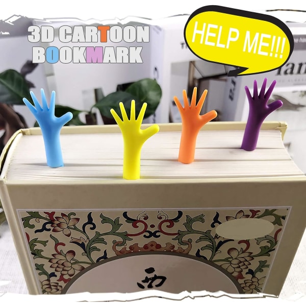 4st 3D tecknad bokmärke Hand bokmärken för män Kvinnor Barn Studen