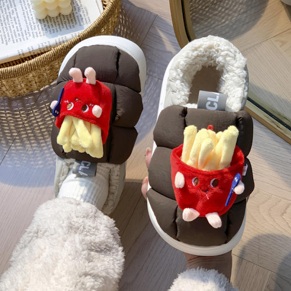 Chips Shoes tilbyr optisk varme kvinners fluffy bomullsslippers, hjemmekamp, ensfarget ID-bilde, enkle vanntette sko 24,5 cm