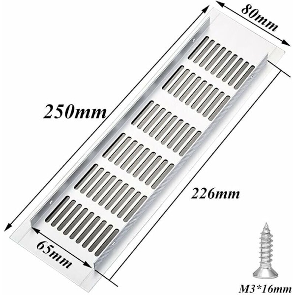 2 delar rektangulärt ventilationsgaller, aluminiumventilationsgaller, 80x250mm yttre ventilationsgaller