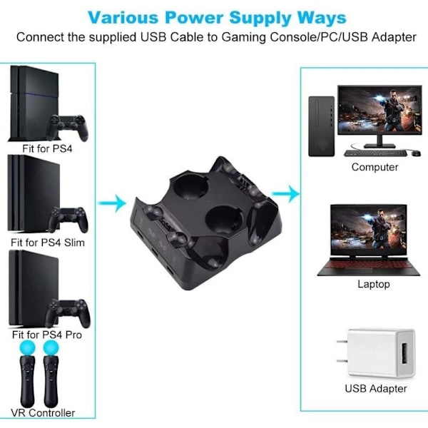 PS4 Controller Oplader, PS4 Controller Stand, Oplader Dock Controller Oplader til Ps4 Move til Ps4/ps4 Move/ps4 VR Controller Fire Opladnings Do