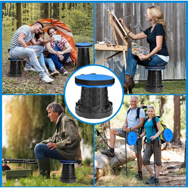 (Blå) hopfällbar pall, andra generationens bärbara pall, lätt och stabil, justerbar i höjd, lastkapacitet på 180 kg, för utomhusbruk, vandring, fiske, bar