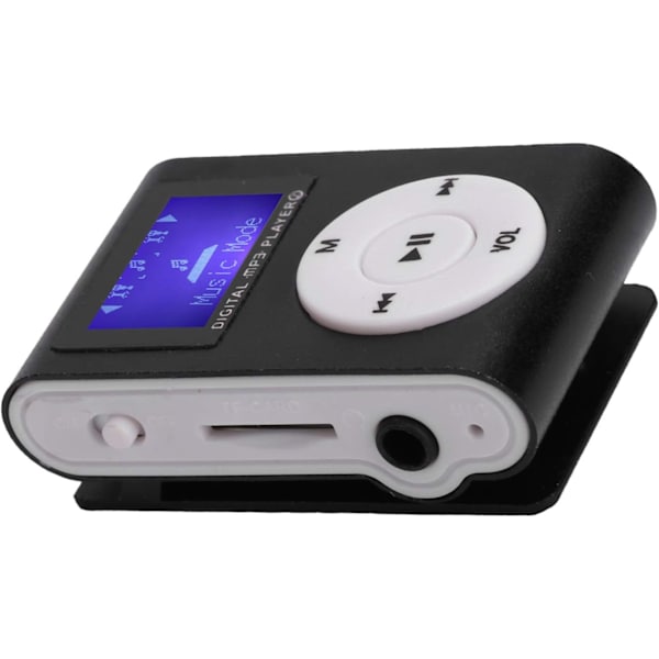 Mini MP3 -musiikkisoitin, (musta), Mini kannettava urheilun MP3-soitin takaklipsillä + LCD-näyttö, tukee jopa 32 Gt:n muistikorttia