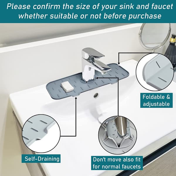 Kranhåndtaks dryppmatte (grå), silikonsink dryppmatte, tørkematte, M