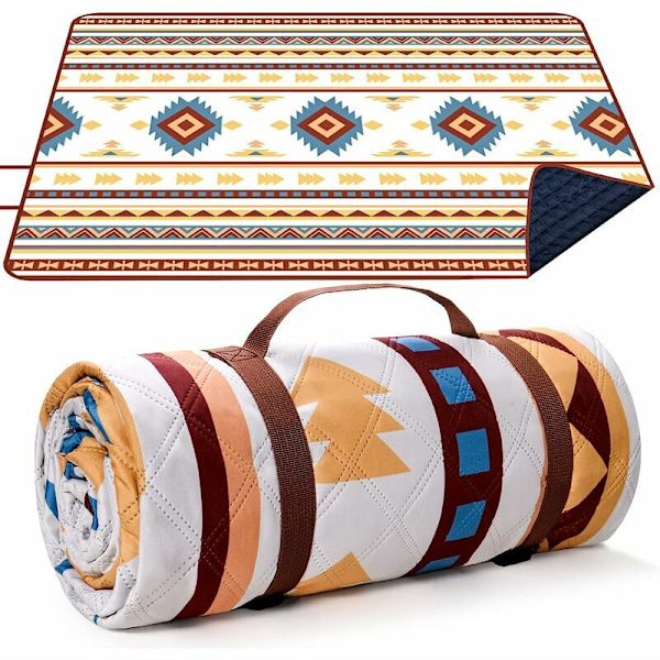 Piknikteppe Vanntett, 200x200CM Ekstra Stort Strandteppe Utendørs Piknikmatte, Strandmatte med Bærehåndtak Sandtett Varmebestandig for Camping, T
