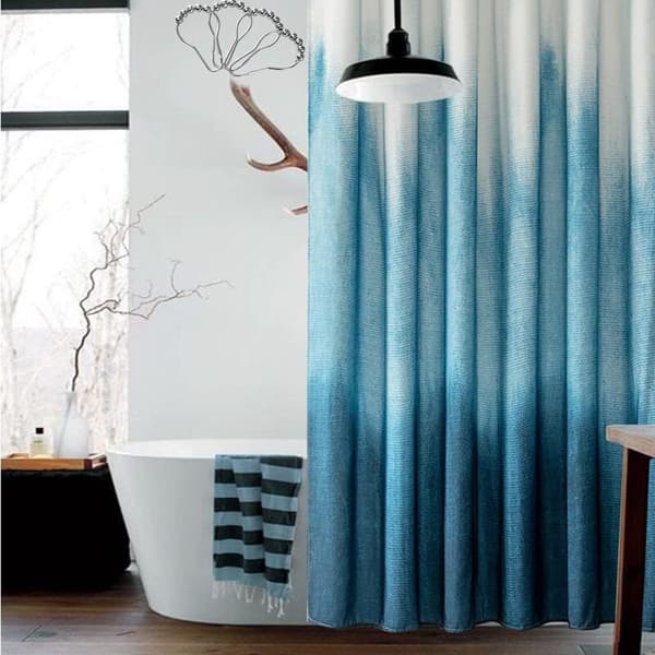 Polyester blå gradient duschdraperi med stålhakar, kraftig vattentät, 180x180 cm (ombre skogsblå)