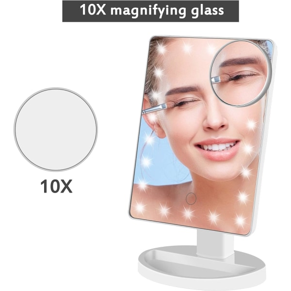 Lighted Mirror, 10X Magnifying LED Makeup Mirror, LED Mirror, USB og Batteri Opladning, 180° Makeup Mirror, Lighted Magnifying Mirror for Makeup, Sh