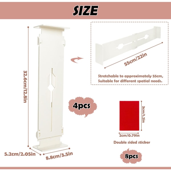 Skuffeorganisator Skuffedeler Skuffeorganisator 4 STK DIY Skuffedeler Justerbar 32-50cm Til Kontorartikler, Ch