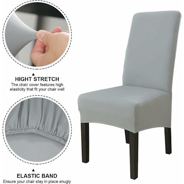 Set med 6 stolar (ljusgrå) stolsöverdrag, stretch stolsöverdrag, stor, tvättbar universalstol, lätt att rengöra för matsalens inredning
