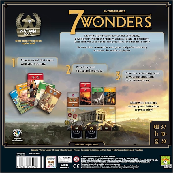 7 Wonders Brädspel Basics Spel för Familjen (Ny Utgåva) | Civilisations- och Strategispel för Vuxna Spelkväl 3-7 Spelare 10+