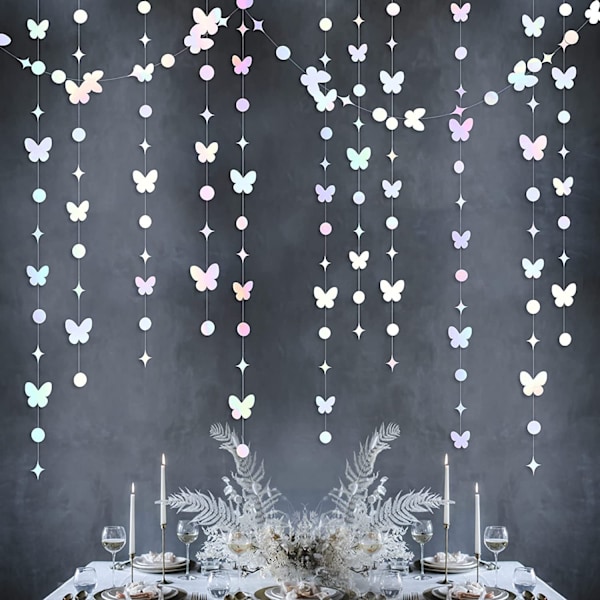 Farverig sommerfugl dekorationssæt banner flagrende til bryllup brudebruser forlovelse jubilæum Valentinsdag polterabend fest dekoration rekvisitter