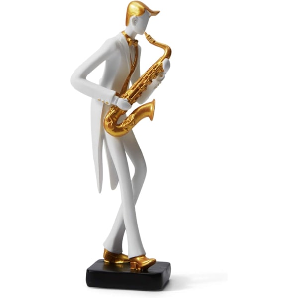 Amoy-Art Musikerfigur Musikskulptur Staty Musikdekor Modern Piano Inredning Vardagsrum Konstpresent Harts Saxofon 26cmH