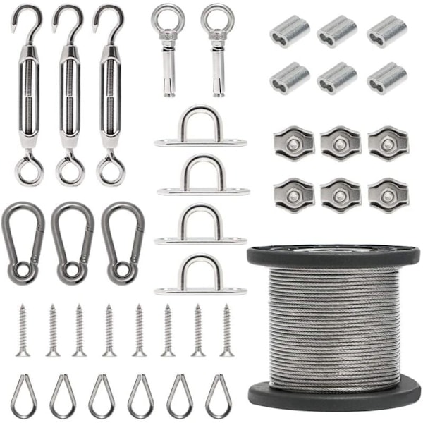 50m Metallkabelkit, rostfritt stålkabelkit i rostfritt stål, metallkabelfixering, rostfri metallkabel, metallkabel
