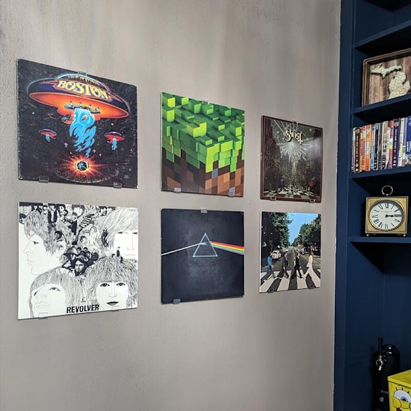 12 stk. Væghylde til vinylplader, Støtte til vinylplader uden gennemsigtig boring, Opbevaringsstøtte til akrylalbum med selvklæbende ribbe