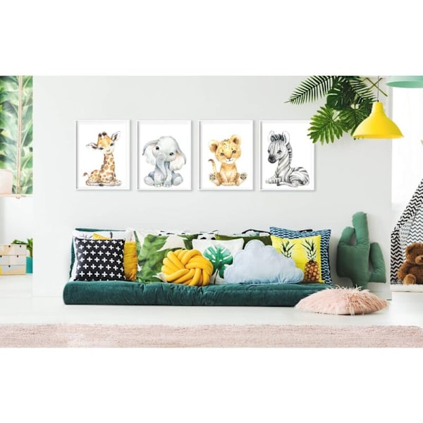 Parti med 4 affischer Barnrum - A4 Tiger & Zebra Giraff Format, Pojk- & Flickdekor, 2130cm.