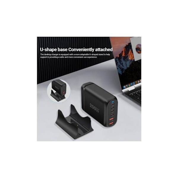USB C Laddare, 200W 6-Portars Snabb USB C Laddningsstation med 4 x USB-C + 2 x USB-A, Portabel Multiport Laddningsvägghubb för iPhone 16 15 14 13 12 iPad