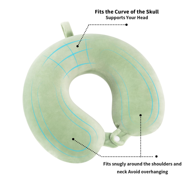 Rejsepude Nakkepude Memory Foam Rejsepude Pude Flyvemaskine Tog Bil Kontor Rejse Essentials Flyvning Pude Langdistance Søvn Hvile (grøn)(gr