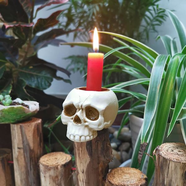 Liten dödskalleljusstake 3D gråtande dödskalleljusstake gotisk skelettljusstakehållare teljusljusstakehållare för Halloween skräcktemafest T