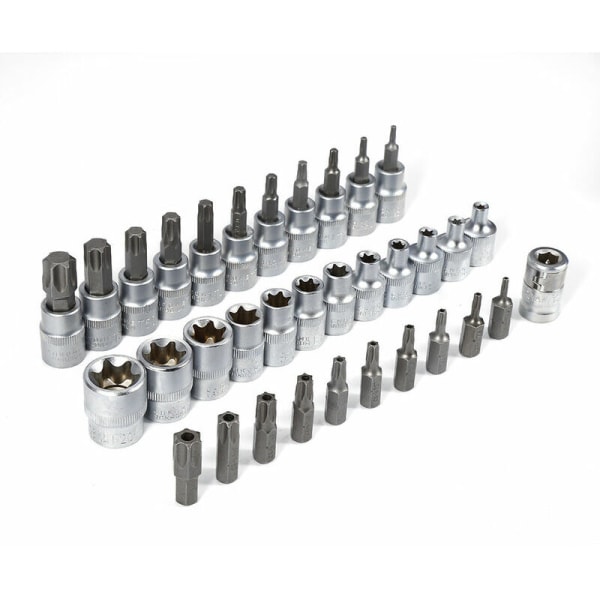 34-osainen Torx-hylsysarja I Mutterisarja E4-E20 I Torx-hylsysarja T10-T60 I Hylsyavaimen lisäosat